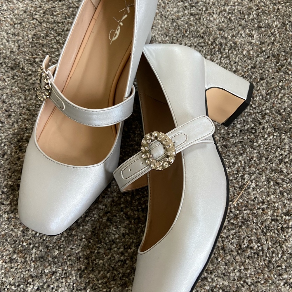 Silver MaryJane heels